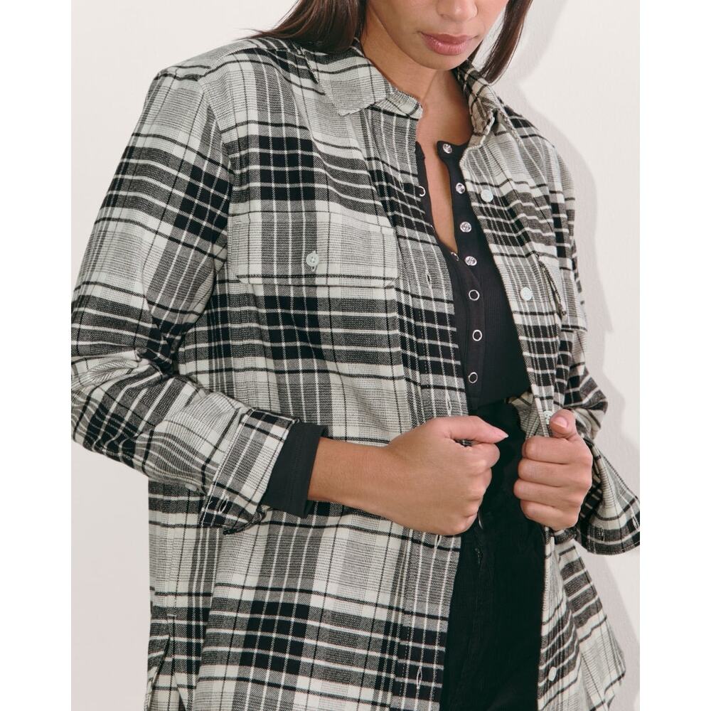 Everlane The Boyfriend Flannel Shirt Light Heather Oat Black Plaid Size Medium